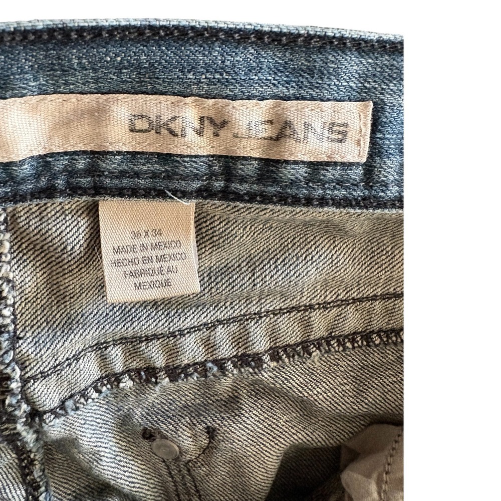 DKNY Jeans Mens 36x34 Medium Wash Straight Leg Denim Pants Cotton Distressed - Picture 7 of 8